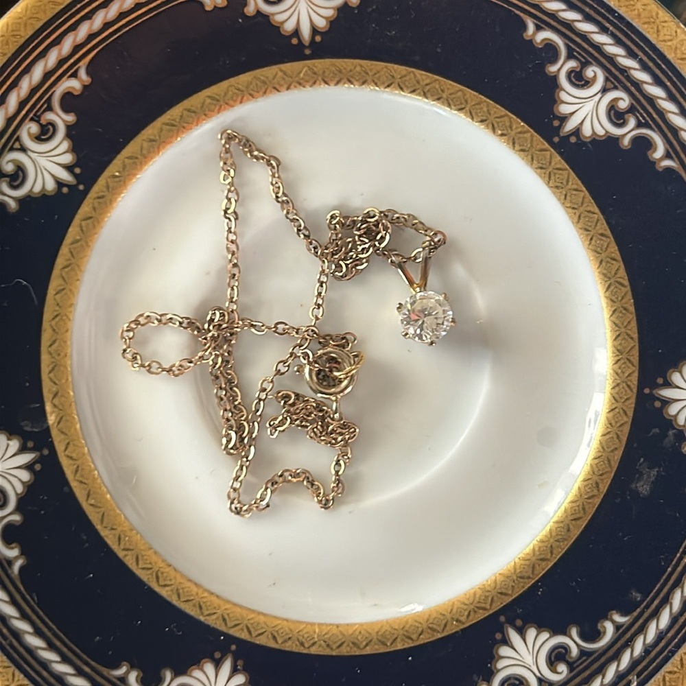Vintage Solitaire CZ Pendant Necklace